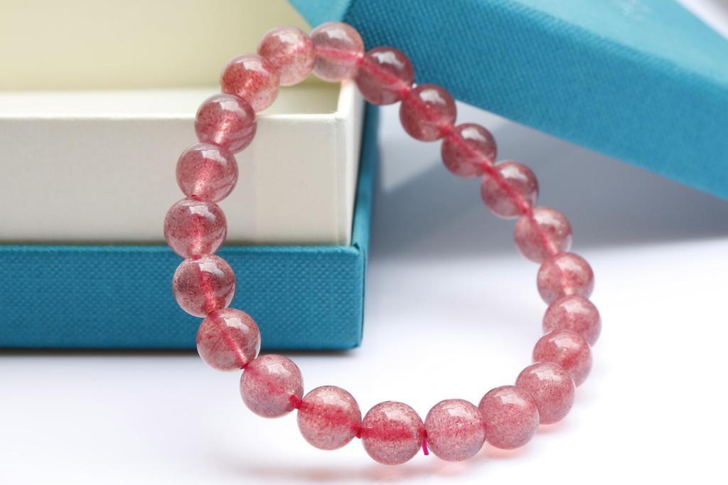 [K.KOUOKU] Strawberry Quartz Bracelet, 9mm, Power Stone, Love Luck, Gift, Natural Stone, Prayer Beads (Strawberry Quartz - 9mm)