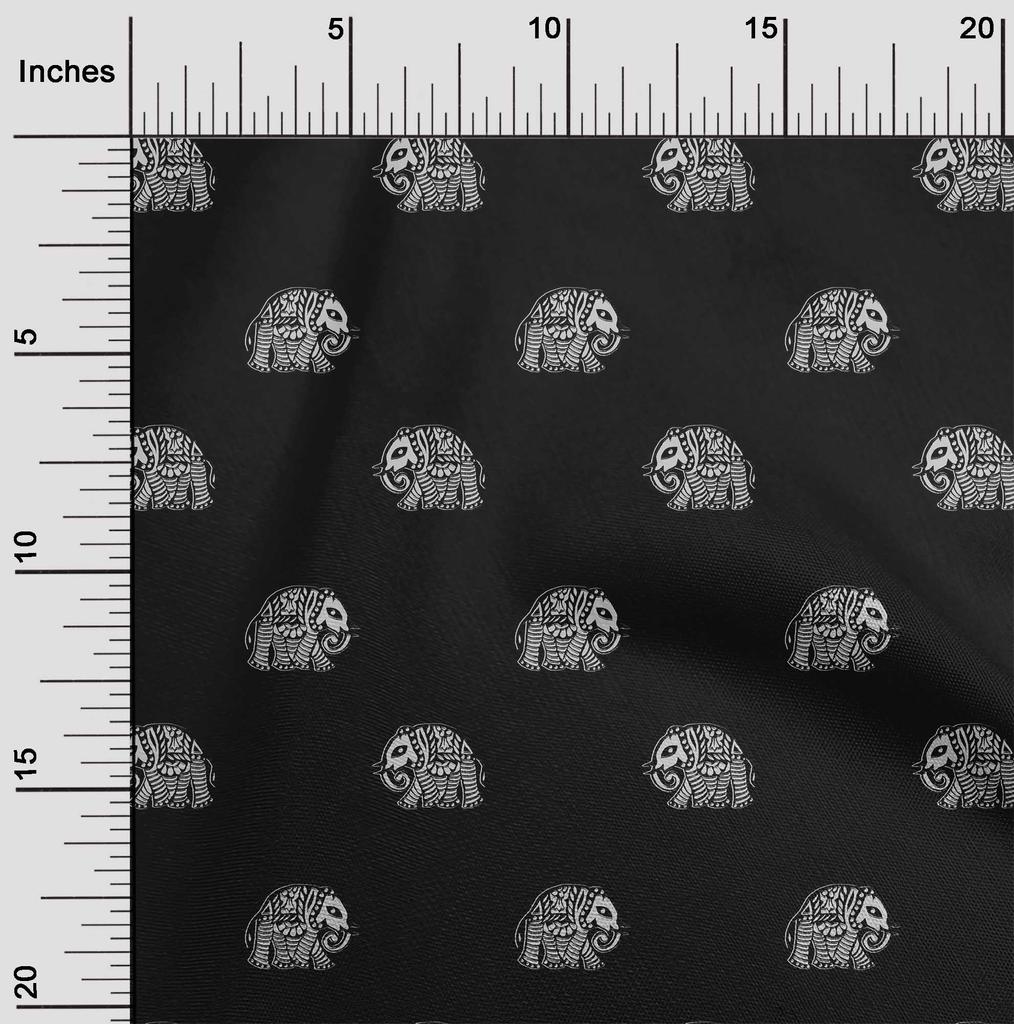oneOone Cotton Flex Fabric Elephant Block Printed Craft Fabric BTY 40 Inch