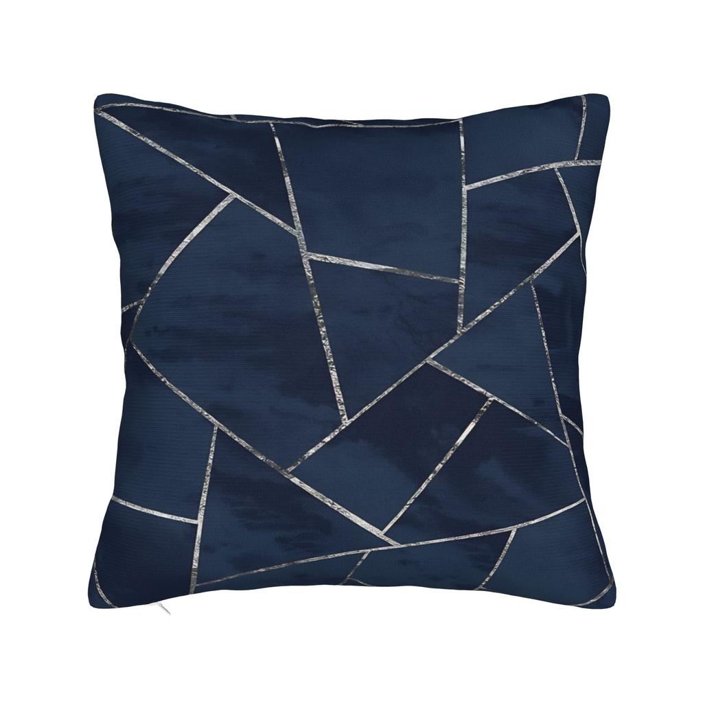 Geometric Shaped Blue Doodles Pillowcase Cushion Cover Geometric Ink Blue Throw Pillow Case Cover Home Zipper 40*40Cm