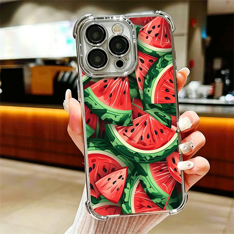Watermelon Summer Fruit Soft Phone Case For iPhone 15 16 17 Air 14 Pro Max 16E Plus 13 12 Mini Plating Anti-Fall Fundas