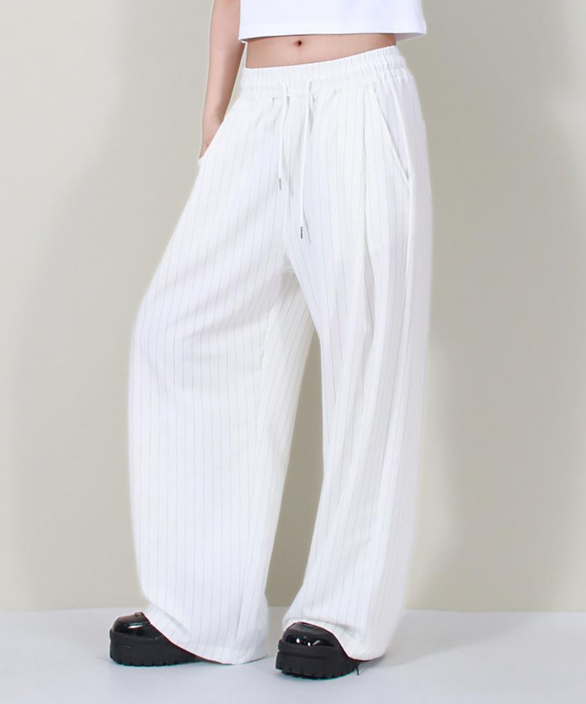 Deumakeu Solid Stripe Wide Pants White