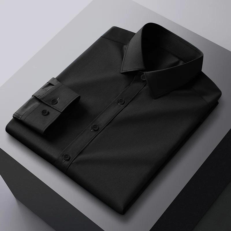 Men's Business Casual Long Sleeve Shirt Solid Color Wrinkle Resistant Comfortable All-Season Versatile Solid Color Top