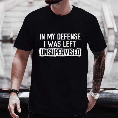 Herren Lustiges Shirt Zu meiner Verteidigung ich wurde unbeaufsichtigt gelassen Humor Geburtstag Herren T-Shirt Kurzarm O-Ausschnitt Herren T-Shirt T-Shirt Kleidung