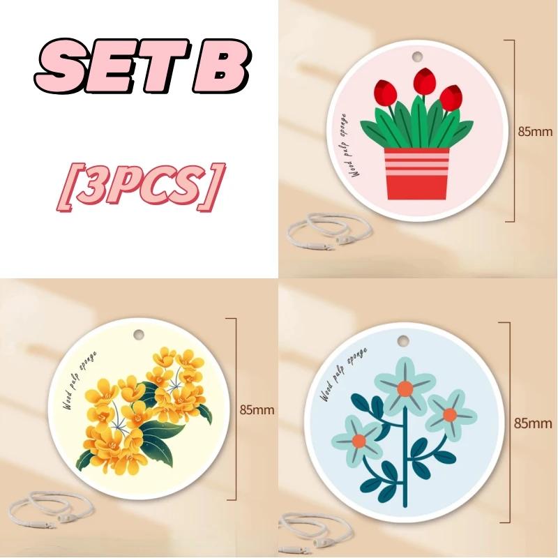 3PCS  Wood Pulp Sponge Dish Towel Kitchen Cleaning Sponge Cloth Round Flower Compression Dish Towel