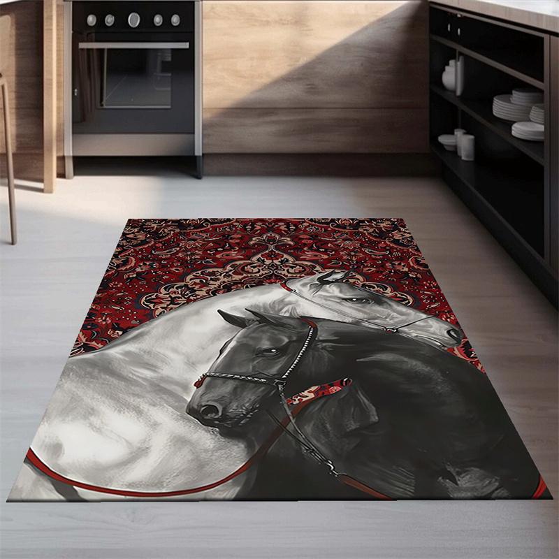 

1pc Elegant Horse Print Area Rug, Crystal Velvet, Soft Non-Slip Polyester Mat, Polyester Rectangle Rug for Living 50x80cm