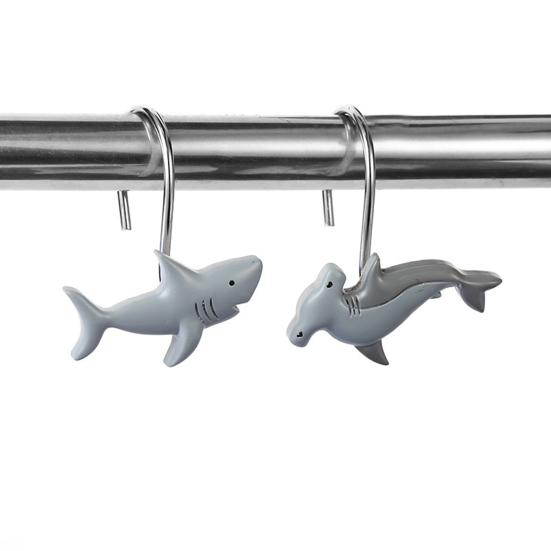 12 Pcs Shower Curtain Hooks Decorative Shark Shower Curtain Hangers Heavy Duty Metal Shower Curtain Rings for Bathroom Bedroom Living Room Decor
