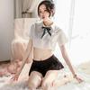 Sex Underwear Sexy Perspective College White Shirt Bow British Pleated Skirt Free