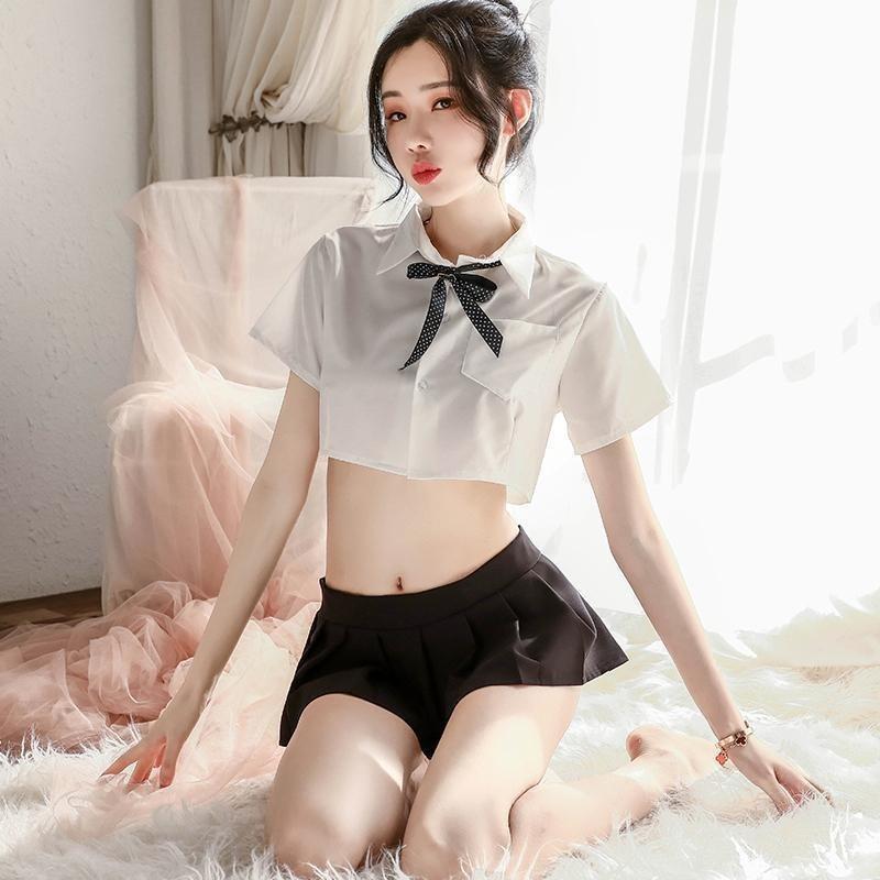 Sex Underwear Sexy Perspective College White Shirt Bow British Pleated Skirt Free