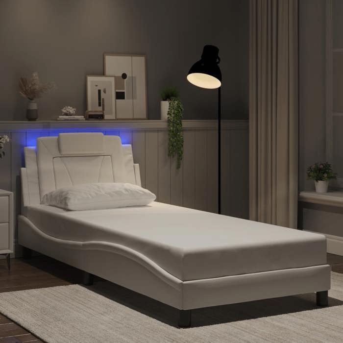 VidaXL Cadre de Lit avec Lumières LED, Lit Rembourré avec Coussin, Lit Simple, Lit Adulte Chambre, Moderne, Blanc 80x200 cm 3213981