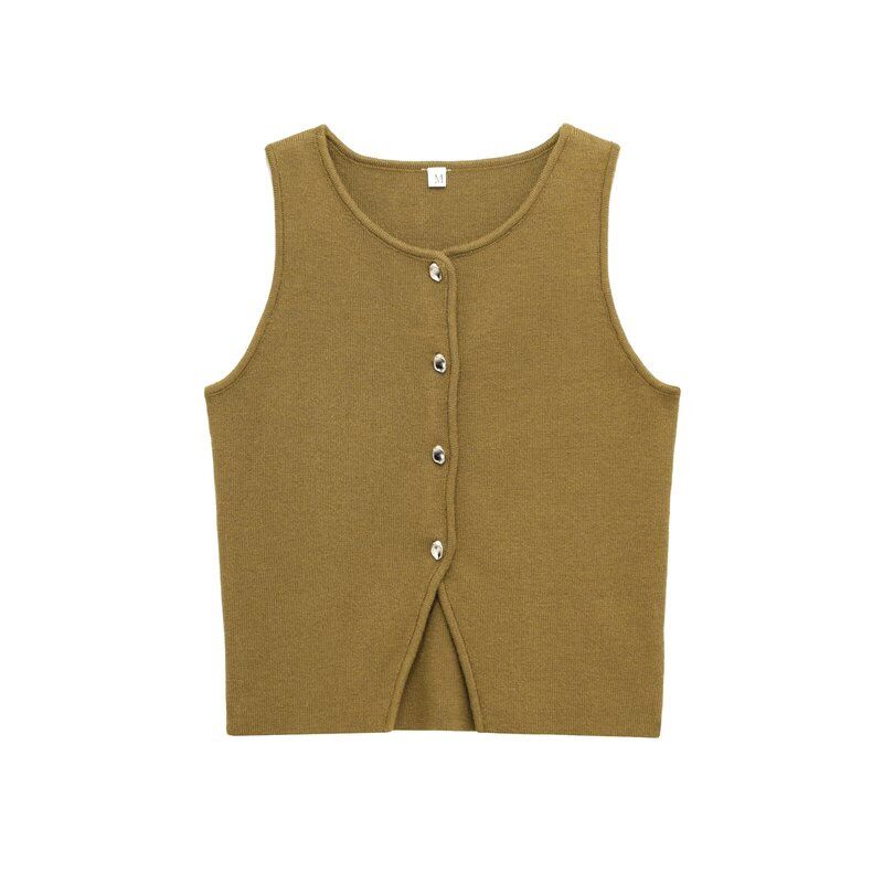 Western Style 2025 Summer New Women clothes All-Match round Neck Sleeveless Slim fit Plain Stitch Short Jacket 5536128