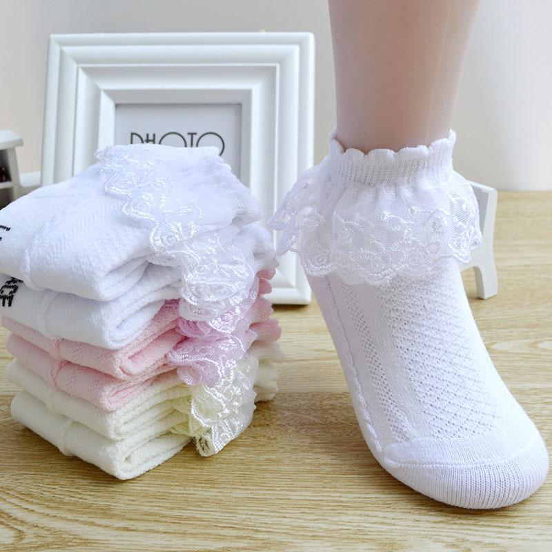 5 Pairs Girls Lace Ruffle Socks Cotton Breathable Comfy Adorable Princess- Kids Dance-Ready Socks with Frilly Trim