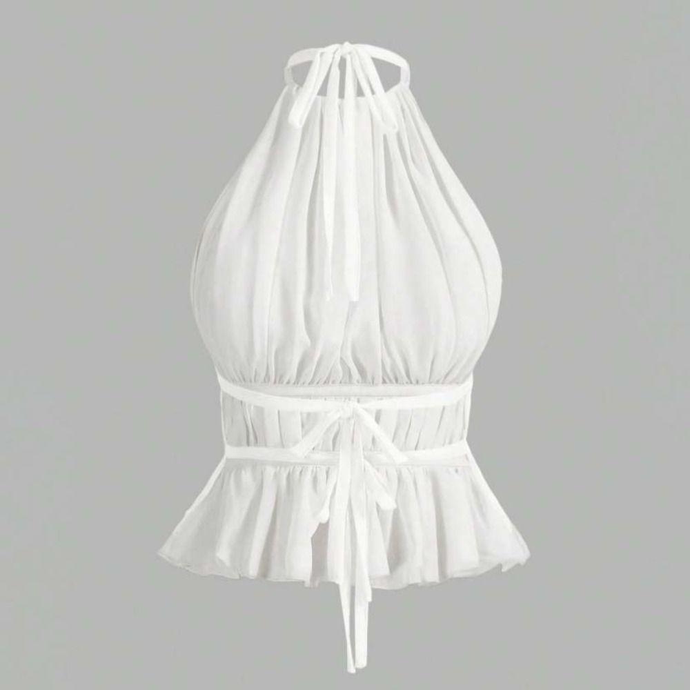 Halter Chiffon Vest Tops Sleeveless Women's Crop Top Fashion Lace-up Camisole  Summer