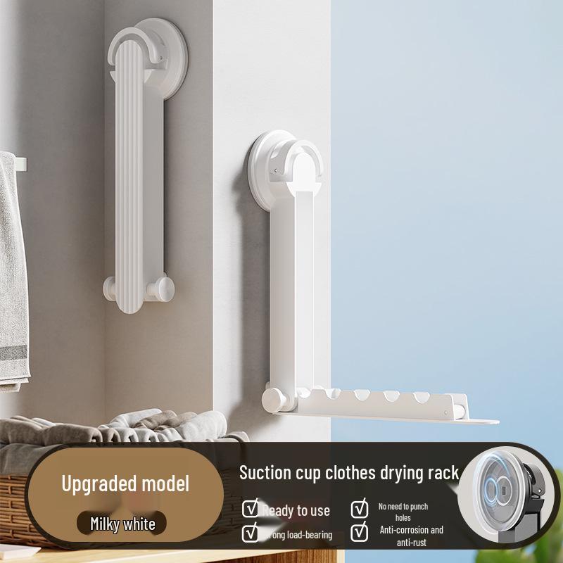 Foldable Telescopic Clothes Drying Rack with Suction Cup - Punch-Free Wall-Mounted for Balcony Use