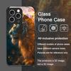 Luxurious Golden Flame Lion Pattern Tempered Glass Phone Case for IPhone 16 Pro Max 15 14 13 12 Mini 11 PRO XS XR 7 8 Plus Cover
