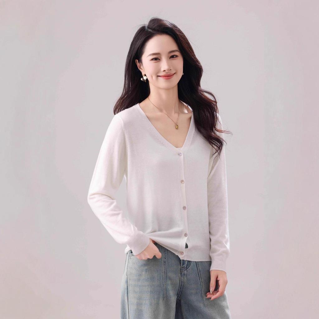 Autumn Wool V-Neck Women's Loose Slimming Knit Cardigan Sweater.