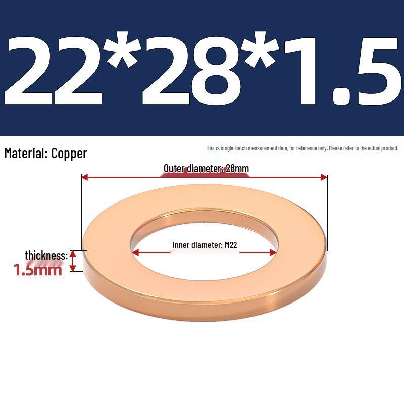 Pure Red Copper Gasket Sealing Ring for Marine Instruments, Metal Flat Washer M3-M60mm