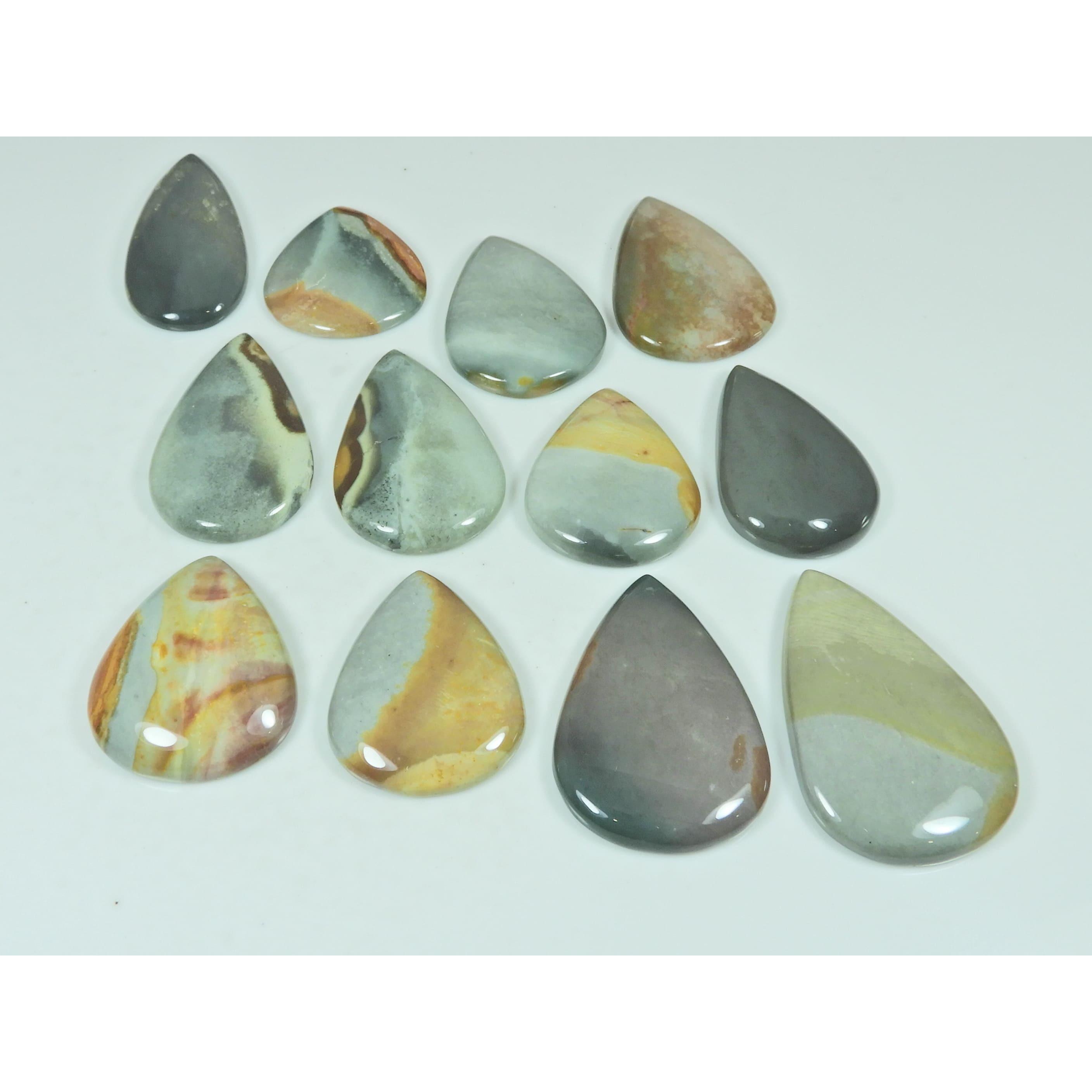 385Cts. Natural Imperial Jasper Pear Shape Cabochon Loose Gemstone 12Pcs Lot C-2950