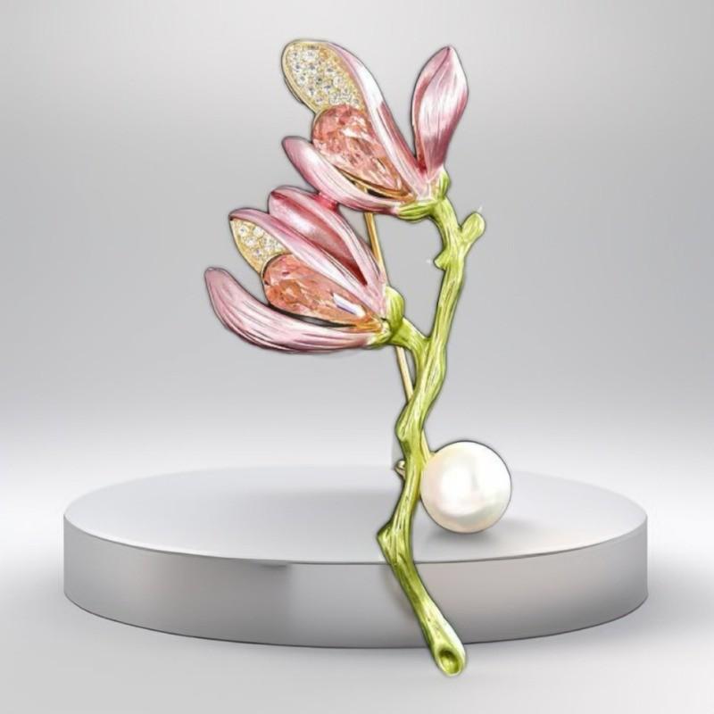 Yutsai Simple Pink Flower Delicate Brooch Women Alloy Enamel Elegant Simple Plant Series Brooch Pin Gifts PD2299