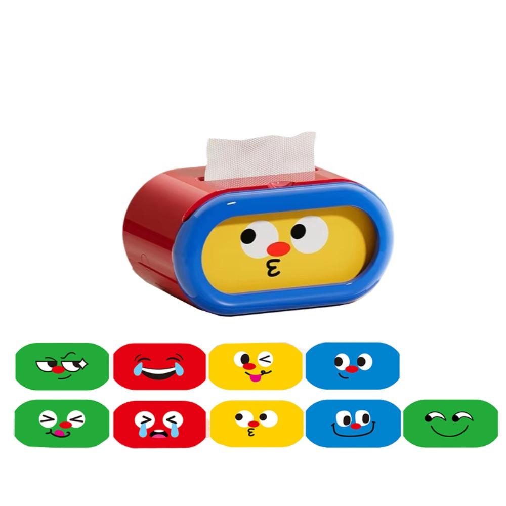 

Large-Capacity Cartoon Tissue Box Pull-Out Design Interchangeable Expression Facial Tissue Holder Built-in Spring Funny червоний