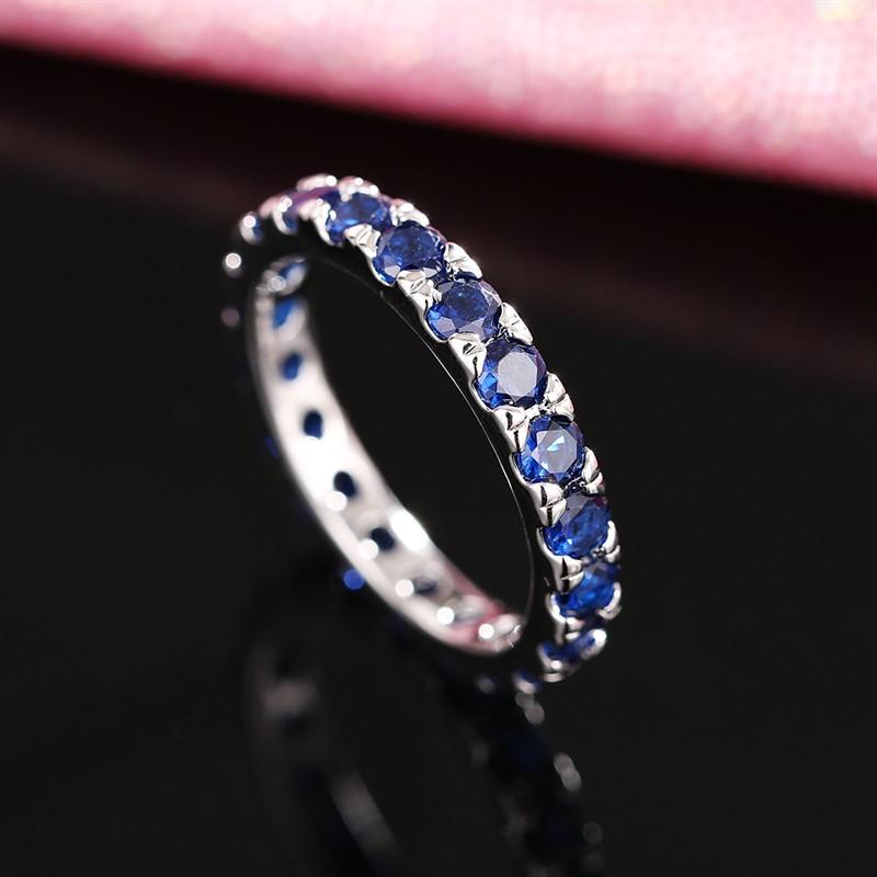 Huitan Single Circle Blue Cubic Zirconia Ring for Female Versatile and Stackable Daily Finger Jewelry for Women Fashion Gift