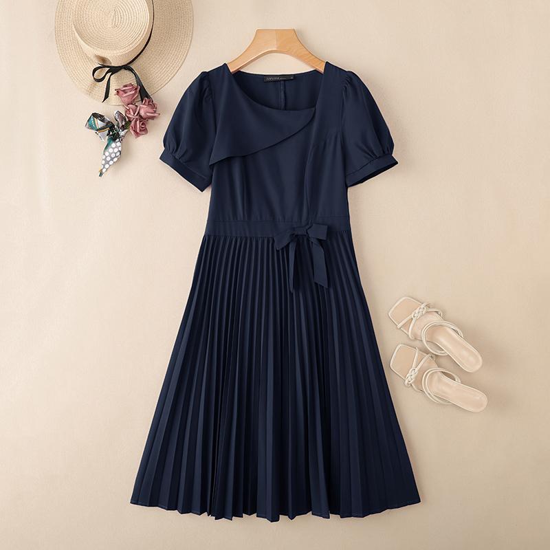 ZANZEA Women Casual Square Collar Summer Short Sleeve Pleated Dress