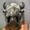 Kawaii Cow Horn Shaped Faux Fur Hat Man Woman Winter Thicken Warmer Ear Flap Funny Fluffy Hats Halloween Party Cosplay Props