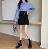 2024 Spring Women's Black High-Waist Irregular A-Line Skirt, Korean Style