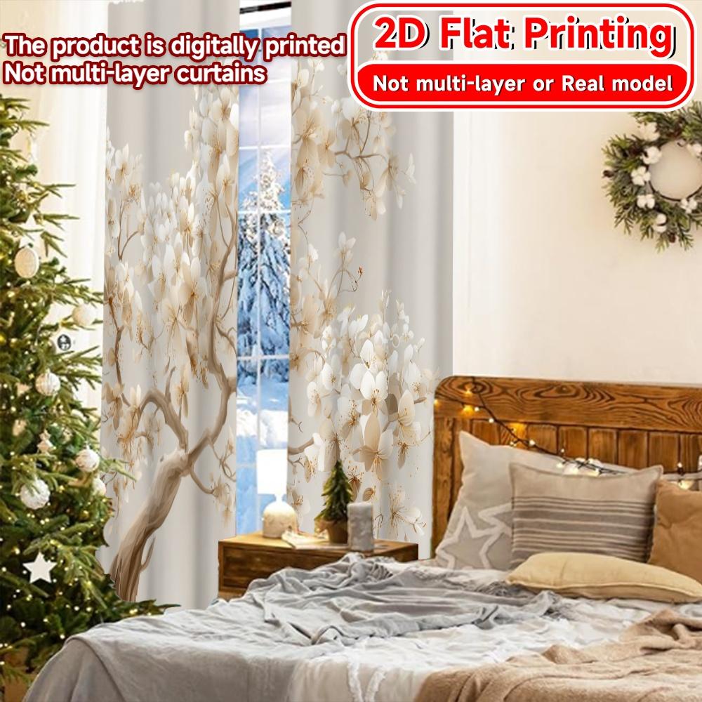 2D Flat Printing,2pcs Golden Blossom Modern Curtain Modern Polyester Curtains All Seasons for Living Room, Bedroom, Home Decor
