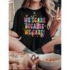 Camiseta Casual Deportiva para Mujer con Estampado Creativo y Divertido de Ojos de Monstruo Coloridos en Inglés, Cuello Redondo, Mangas Cortas, Cómodo Top de Verano