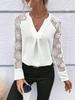 Women's Patchwork Lace Long-Sleeve V-Neck Shirt for Spring/Summer