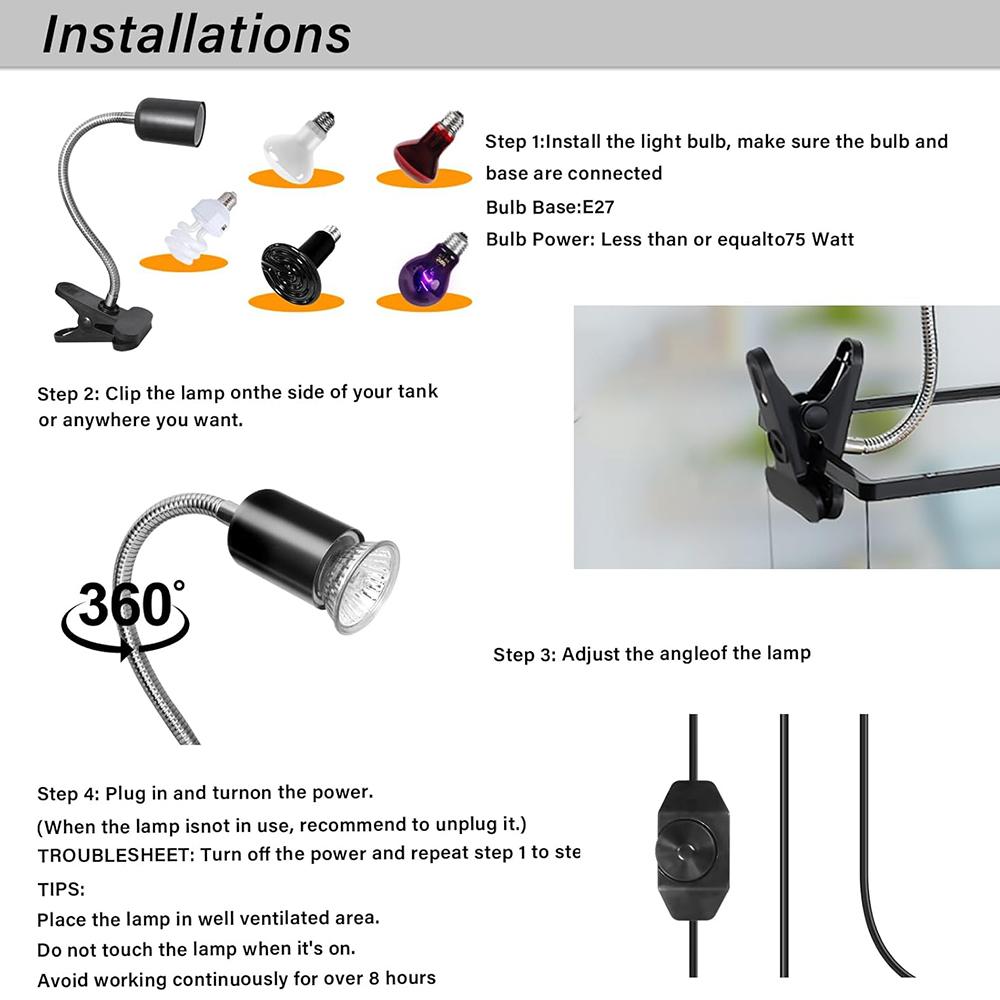 50W UVA UVB Reptile Heat Lamp Simulated Sunlight Dimmable Heating Lamp For Turtle Lizard Snake Beared Dragon Amphibians