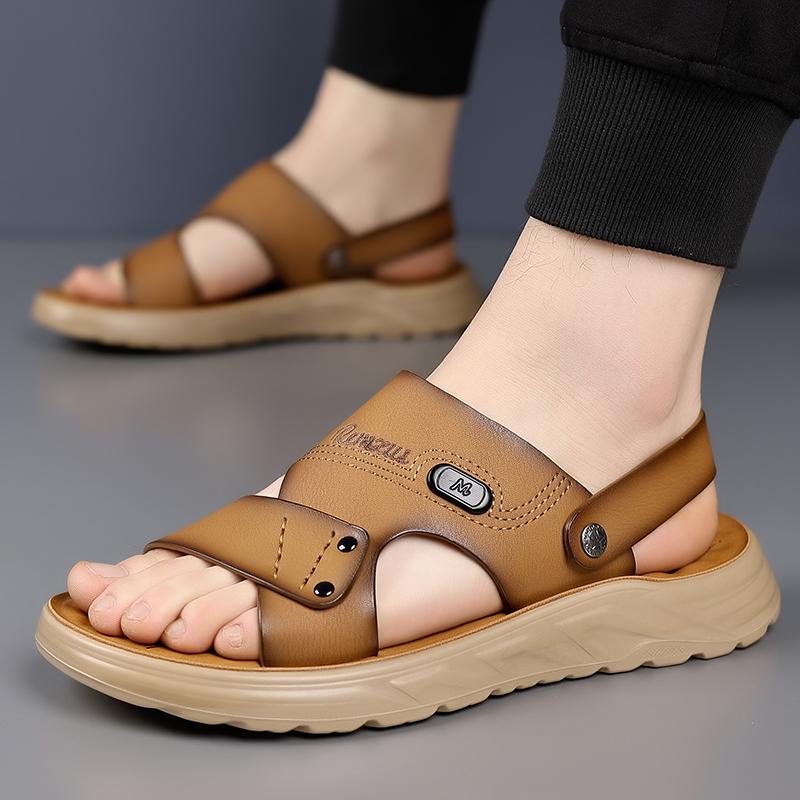 Summer Sandals Men's Outdoor Flats Casual Sport Leather Non-slip Breathable Sandals Outdoor Sandals Beach Garden Shoes