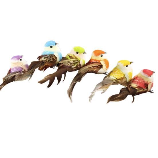 Simulation Bird Feathered Foam Bird Ornament Artificial Sparrow Statue Fake Bird with Clip for DIY Decoration Children Toy