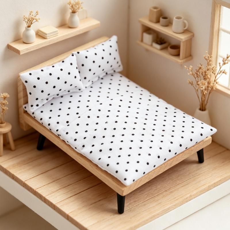 1:12 Scale Miniature Wooden Doll House Bedroom Furniture Model Figurine For Realistic Scene Setting Display Decoration