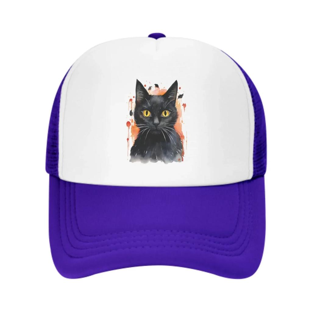 Black Cat Mesh Trucker Hats for Unisex Women Adjustable Casual Fashion Baseball Caps for Outdoor Activities