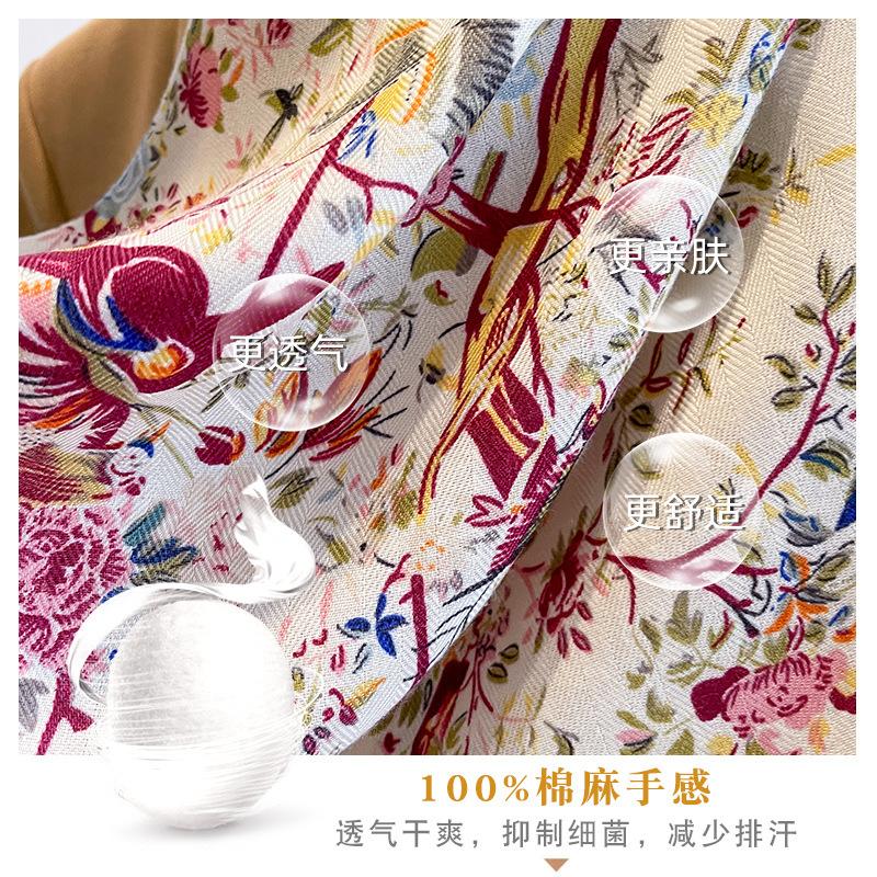 Idyllic Cotton and Linen Small Floral Silk Scarf 71 Small Square Scarf Women's Thin Scarf Shawl Linen Headscarf Versatile Shirt