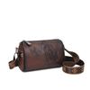 Vintage PU Leather Women Cylinder Crossbody Bag Butterfly Floral Embossed Shoulder Bag Wide Strap Retro Ladies Small Handbag for Daily Shopping