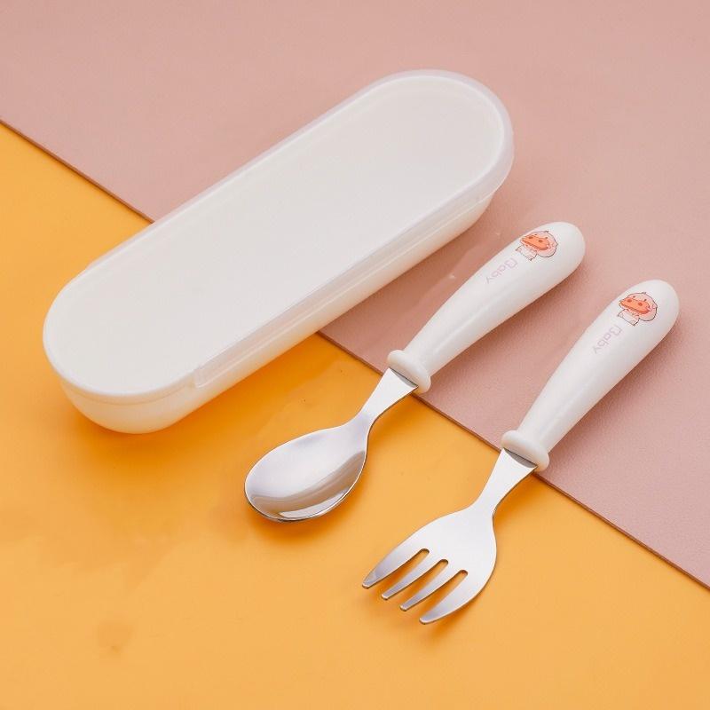 2pcs Children Spoon Forks Box Kids Stainless Steel Kids Cutlery Portable Baby Feeding Utensils Baby Spoons Baby Tableware Set