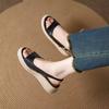 Show long legs~ Round head straw woven open-toed sandals for women's summer heightened slope heel with sandals