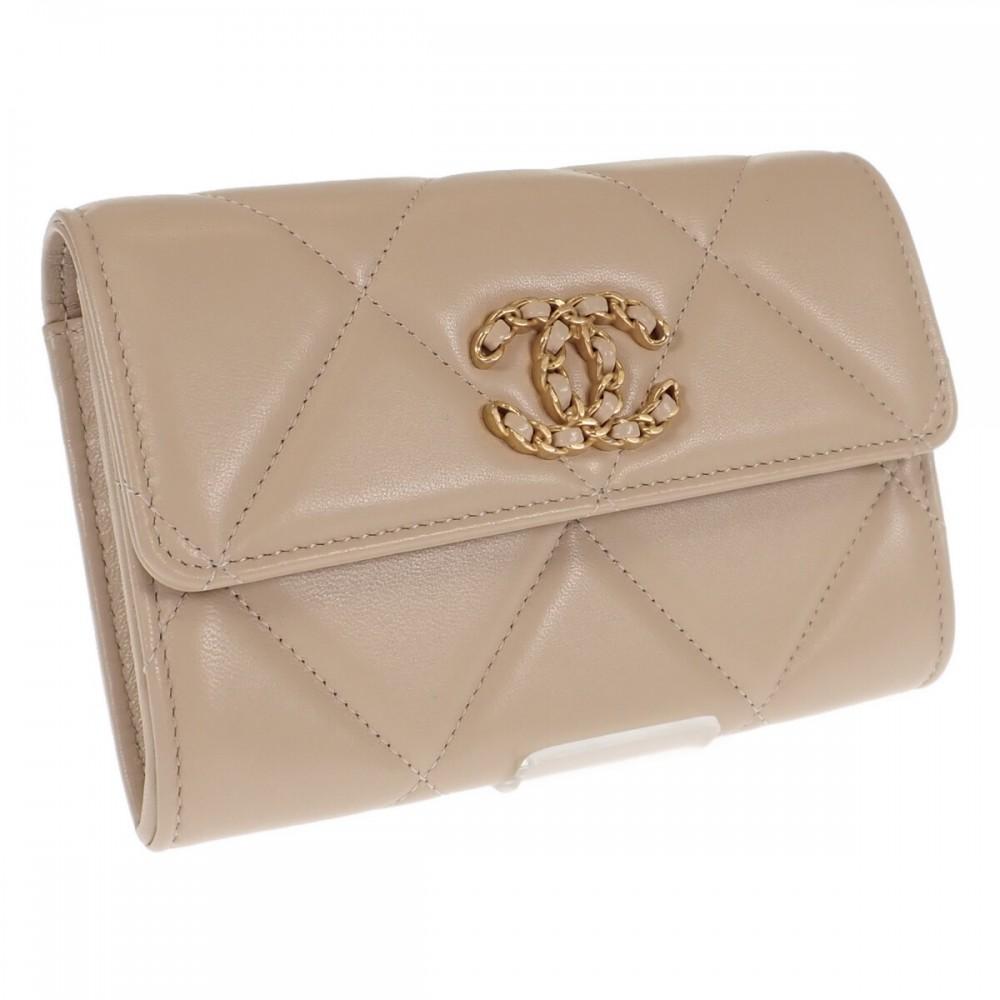 Chanel AP2700_B04852_N5025 Bifold Wallet Beige Lambskin Women