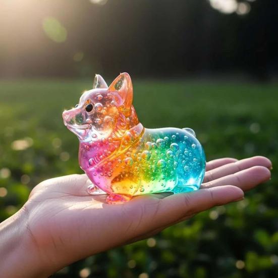Colorful Glass Dog Ornaments Rainbow Gradient Puppy Figurines Decorative Dog Sculpture Gift for Holidays Birthdays