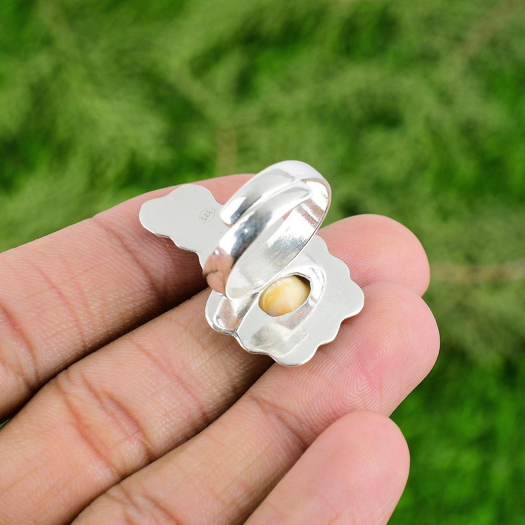 Oval Shiva Eye Shell Gemstone Statement Flower Ring Jewelry 925 Sterling Silver