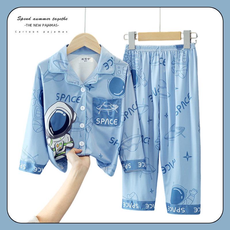 Children's Spring/Autumn Cartoon Print Pajamas, Long-Sleeve Cardigan Style for Boys and Girls