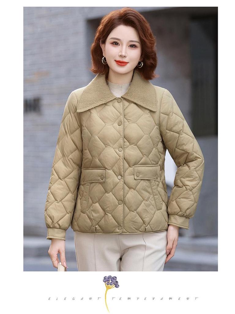 Petite Stylish Cotton Jacket for Middle-Aged Women, Autumn/Winter Short Coat, Warm Lightweight Outerwear for Elderly Women