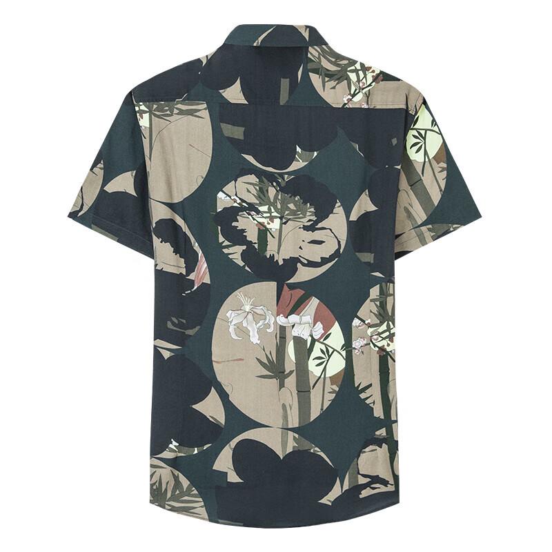 TRIES Men's Summer Printed Draped Short Sleeve Shirt