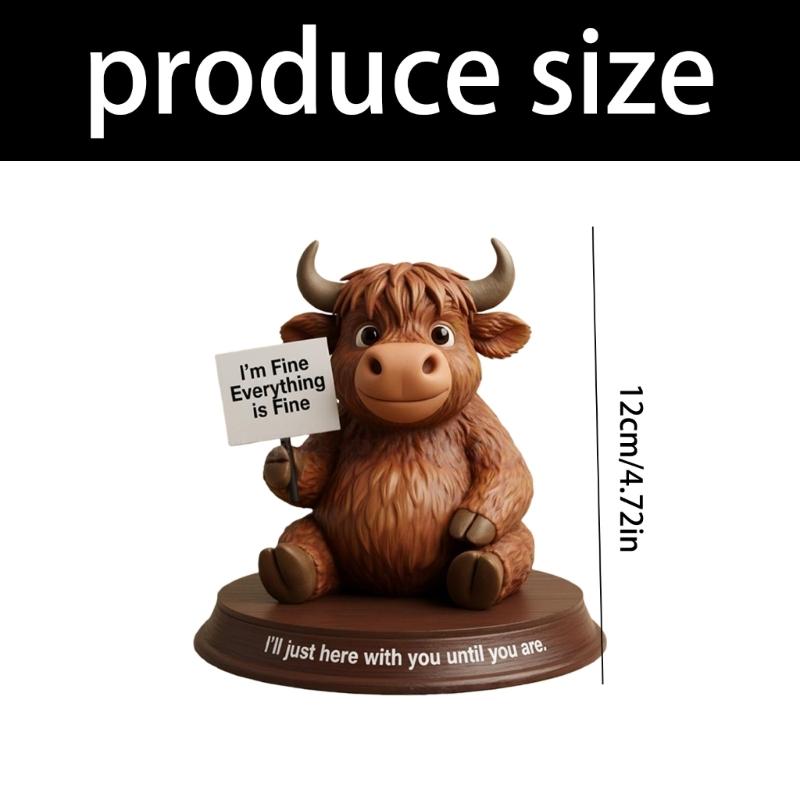Coffee Highlands Cow Figurines Farmhouse Decors,Resins Animal Statue Table Ornament Garden Bookshelfs Decors Calf Lover