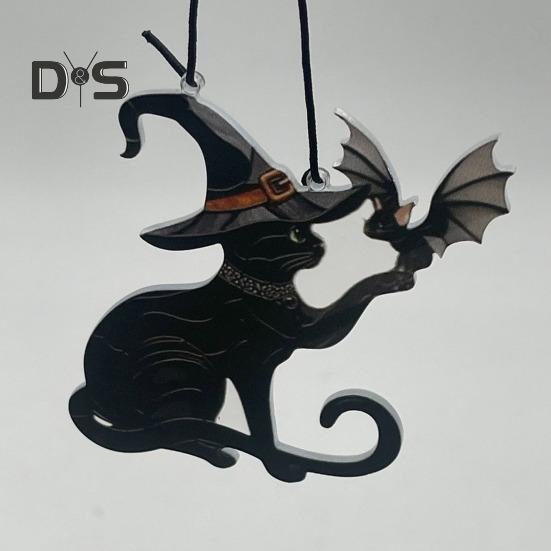 Ozdoba na Halloween Ludzkie Serce Drzewo Korzeń Czarny Kot Peleryna Duch Statua Ręcznie Robiony Akryl Wisiorek do Biurka Ogrodowego Biura