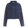 Shop   Women Semi Crop Collar Neck Button Open Denim Long Sleeve Shirt Light Sky