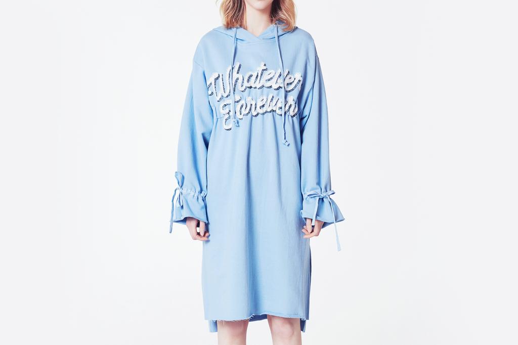 Near And Dear Waistband Point Hooded Dress (L/Blue)