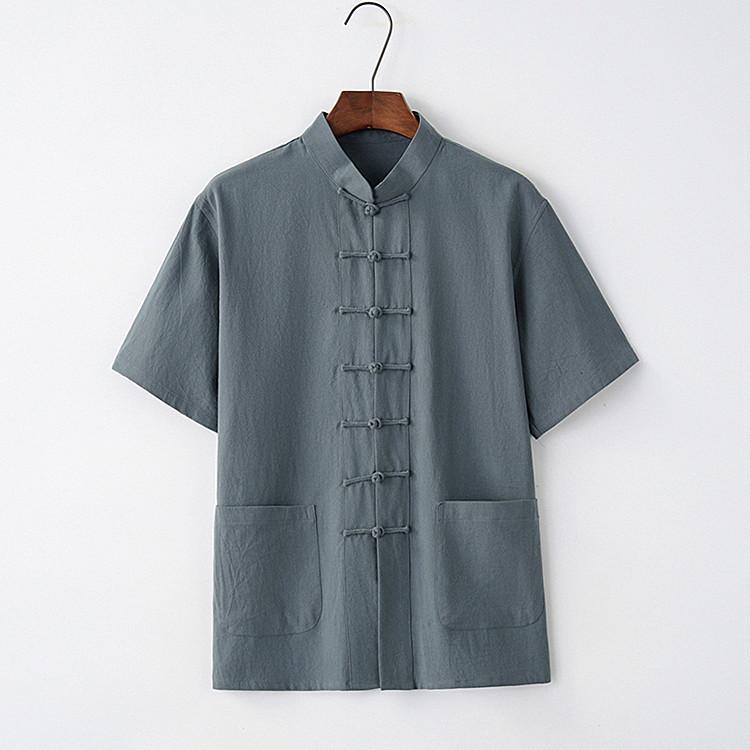 Men's Short-Sleeve Summer Chinese Tang Suit - Frog Button Style for Middle-Aged & Elderly